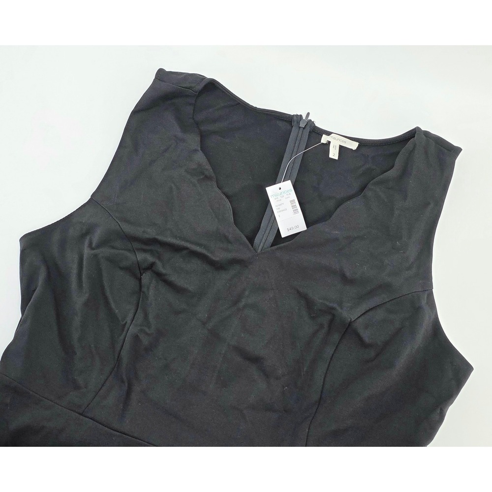 Maurices Classic Scalloped V-Neck Dress Womens Size 2 Black Sleeveless Fit Flare